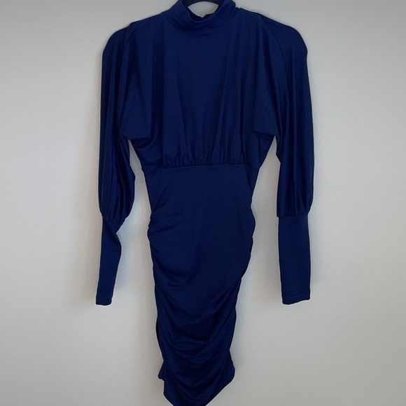 Susana Monaco mock neck ruched dark navy dress S - Picture 5 of 6